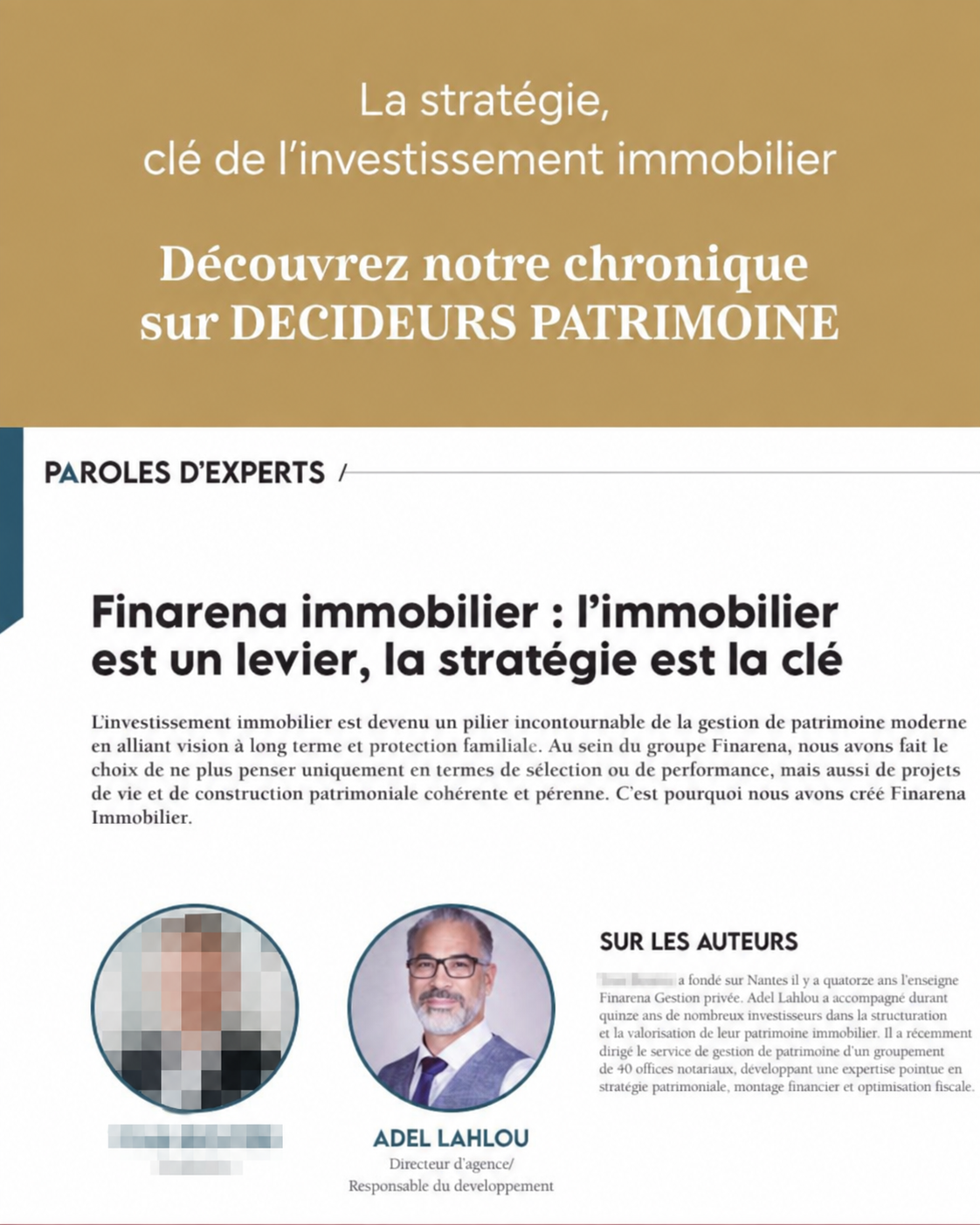 Capture de la chronique Décideurs Patrimoine avec Adel Lahlou ; autre auteur masqué